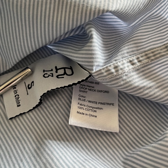 R13 Drop Neck Oversize Oxford Shirt Blue/White Pinstripe - Picture 7 of 7